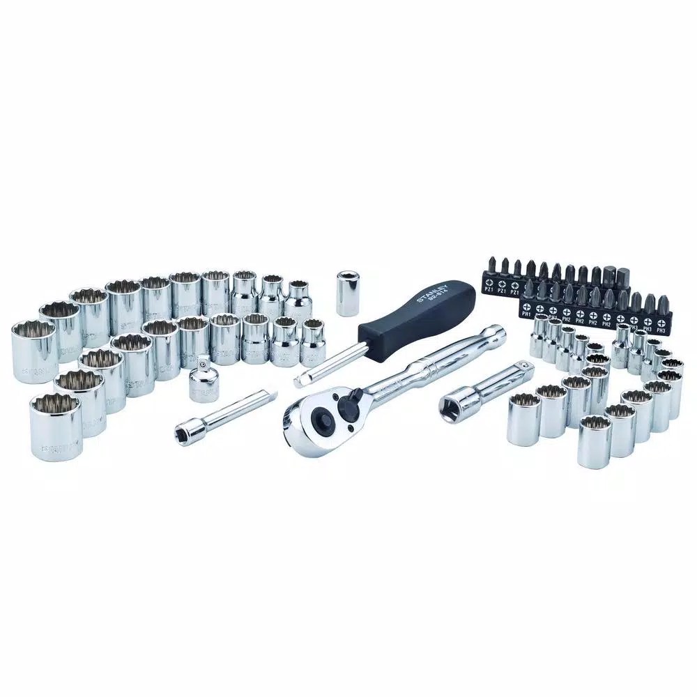 Stanley 165-Piece Mechanic Tool Set with 97-Piece and 68-Piece Sets, 1/4 in. & 3/8 in. Drive, Chrome Finish