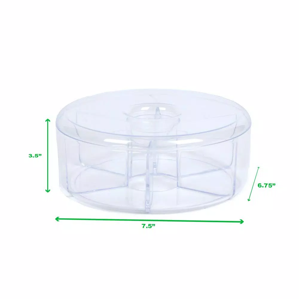 Mind Reader Clear Acrylic 6-Compartment Tea Bag Organizer with Lid, Round Pantry Storage Container