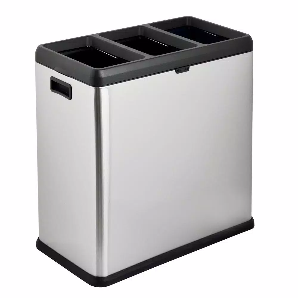 Step N' Sort 16 Gal. Stainless Steel 3-Compartment Open Top Trash and Recycling Bin with Removable Bins