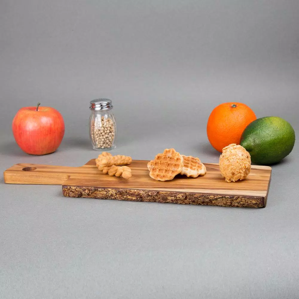 Creative Home Teak Wood Serving Cheese Paddle Board, 14-Inch Natural Edge Rustic Wood Board