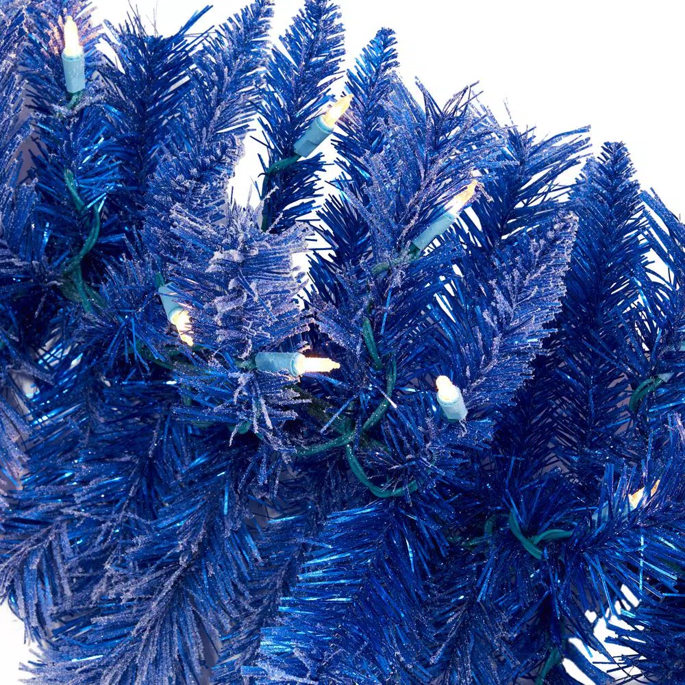 Nearly Natural 6 ft. Blue Flocked Artificial Christmas Garland with 50 Warm White LED Lights