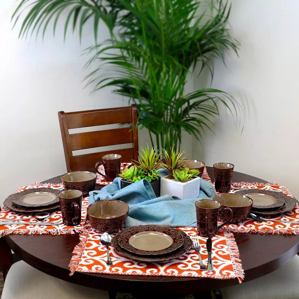 Elama Salia 16-Piece Brown Stoneware Dinnerware Set, Service for 4
