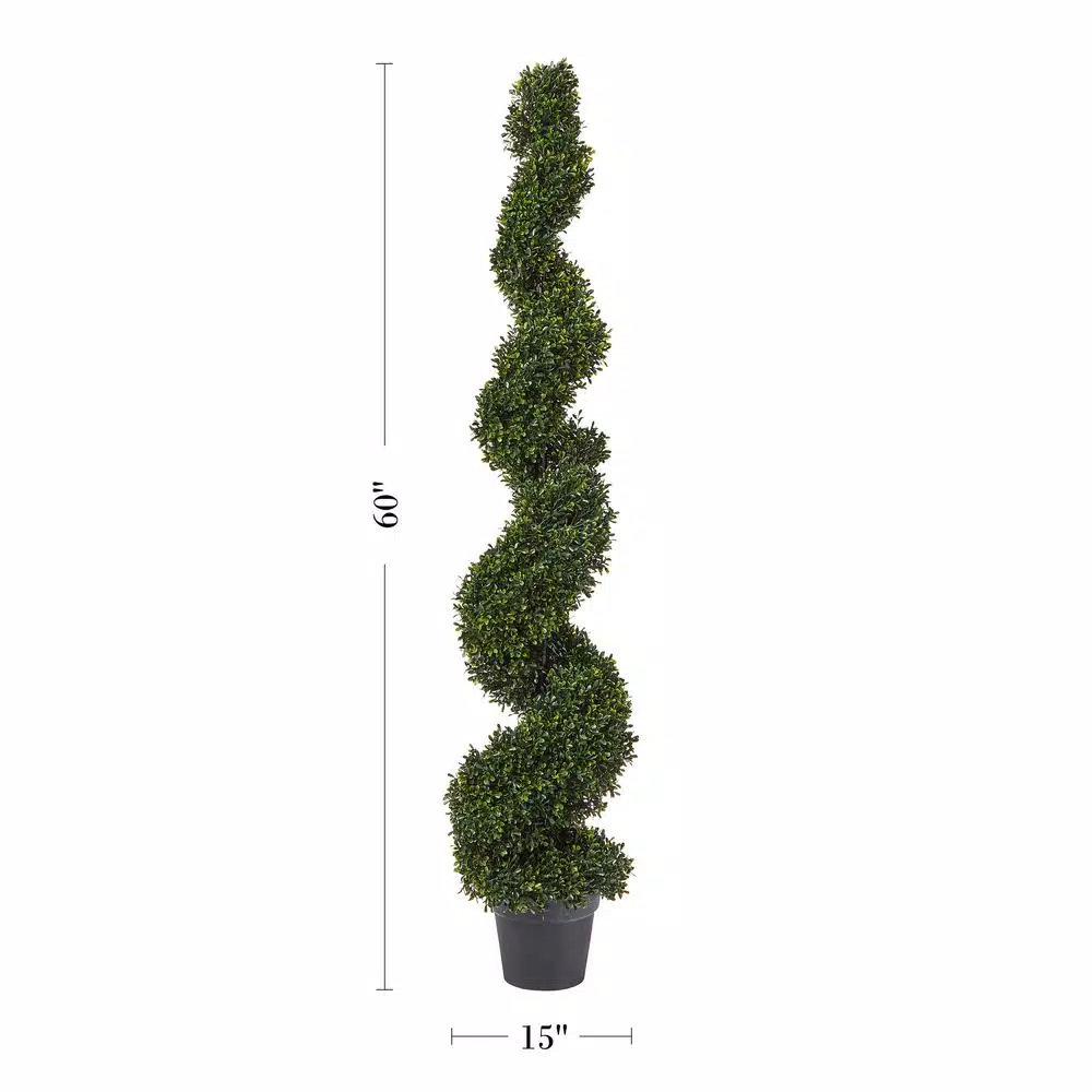 Pure Garden 60 in. Faux Boxwood Spiral Topiary Artificial Plant