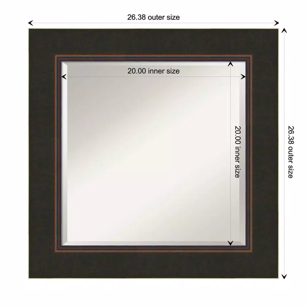 Amanti Art Milano 26 in. Square Beveled Edge Bathroom Vanity Mirror, Bronze Wood Frame