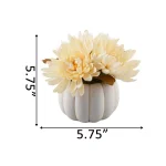 Flora Bunda 5.75 in. Cream White Faux Chrysanthemum Arrangement in Ceramic Pumpkin Pot with Gold Trim thumbnail 2