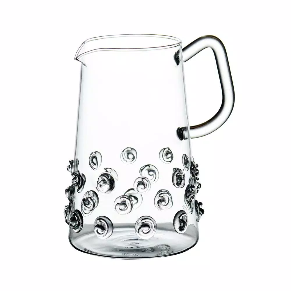Abigails Clear Mouth-Blown Glass Pitcher with Decorative Swirls, 10 fl. oz.
