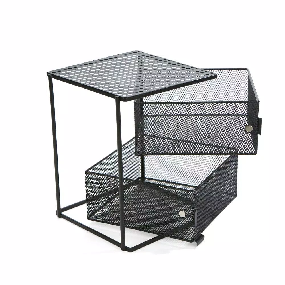 Mind Reader Rotating 2-Tier All-Purpose Organizer Shelf with Magnetic Baskets and Top Shelf, Black