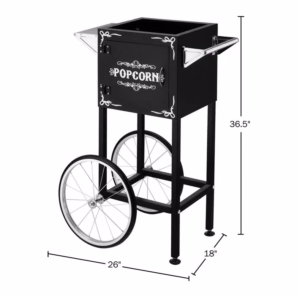 Great Northern Popcorn Replacement Cart with Wheels for 4-6 oz. Machines, Black