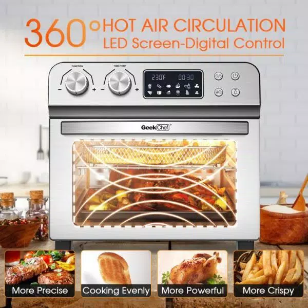 Boyel Living GeekChef 24 Qt. Silver Stainless Steel Digital Convection Air Fryer Toaster Oven with 10-in-1 Functions