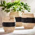 Unbranded Dorran Woven Cornhusk Baskets with Iron Frame, Set of 3, Brown Farmhouse Style thumbnail 2