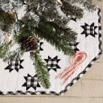 VHC Brands Emmie 21 in. Black and White Patchwork Christmas Tree Skirt, Hand-Quilted Cotton thumbnail 4