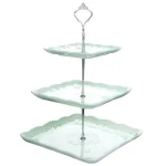 MALACASA 3-Tiered Green Porcelain Square Cupcake Tower Stand - 14.5 in. Dessert Serving Tray thumbnail 1