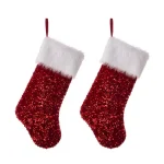 Glitzhome 21 in. Red Sequin Christmas Stocking with White Faux Fur Cuff (2-Pack) thumbnail 1