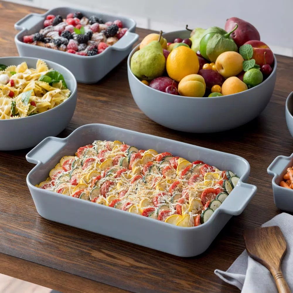 CorningWare 5 Qt. Rectangle Stoneware Baker, 10 in. x 15 in., Ash Gray
