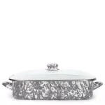 Golden Rabbit Grey Swirl 10.5 qt. Porcelain Enamelware Roasting Pan with Glass Lid thumbnail 1