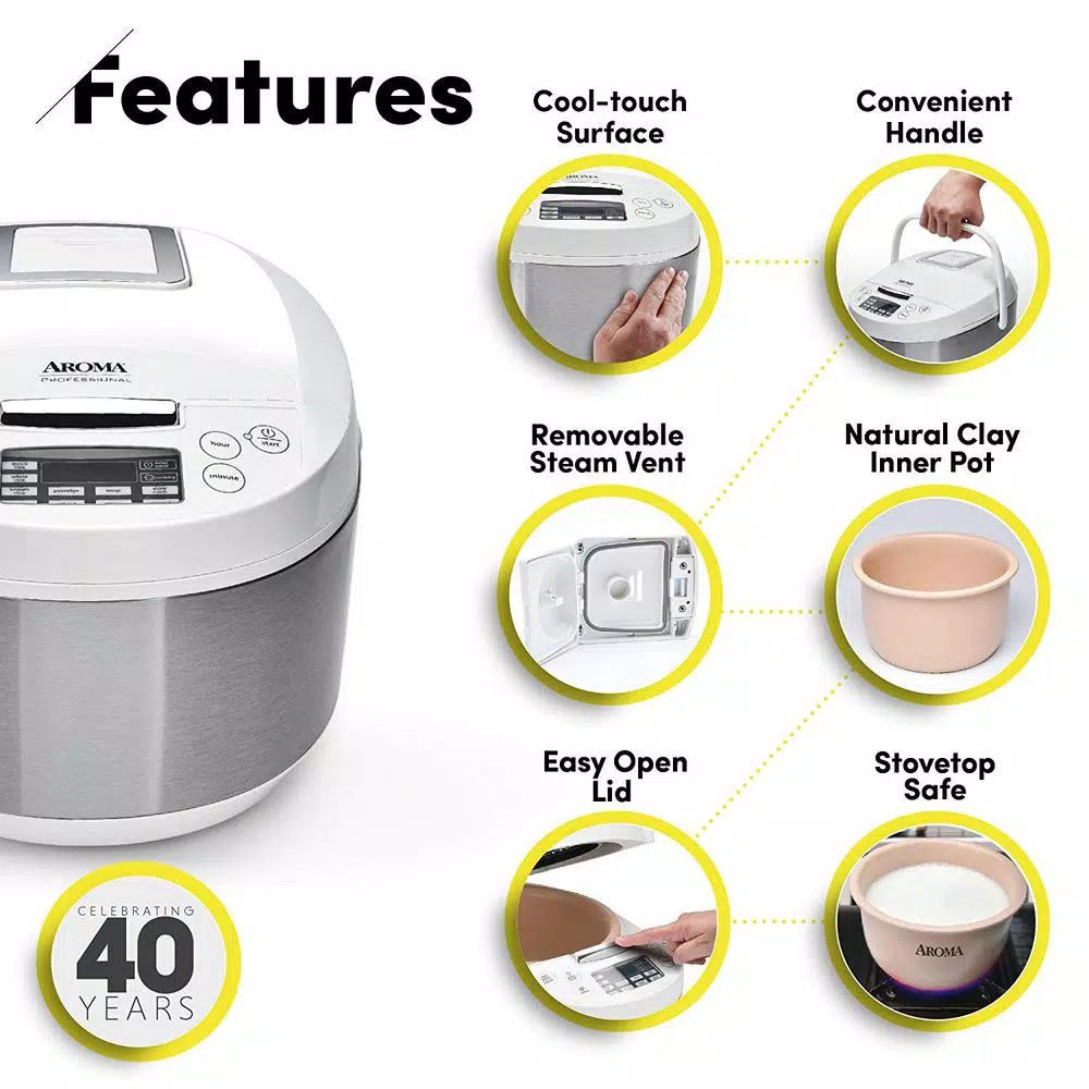 AROMA Professional 12-Cup Digital Rice Cooker and Multi-Cooker with Ceramic Inner Pot, White