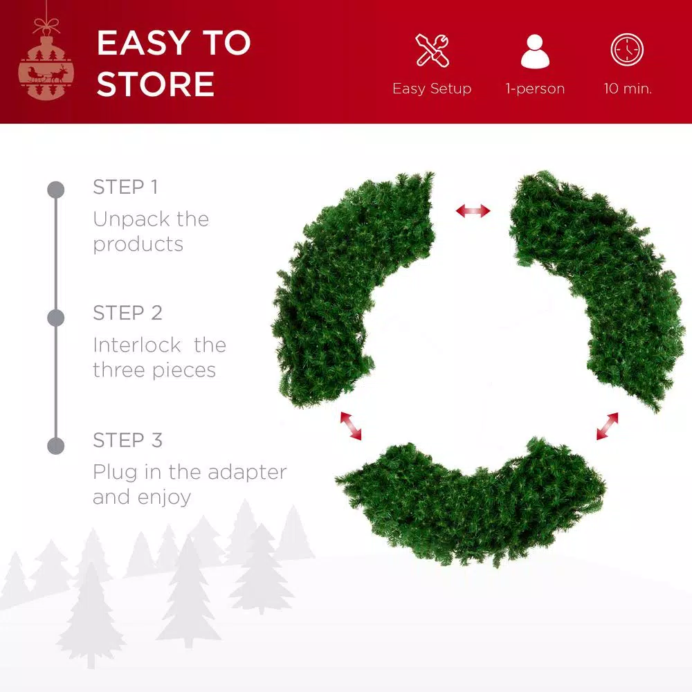 Best Choice Products 60 in. Pre-Lit LED Spruce Artificial Christmas Wreath with 300 Warm White Lights