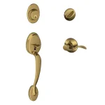 Schlage Plymouth Antique Brass Single Cylinder Deadbolt with Left-Handed Accent Lever Handleset thumbnail 1