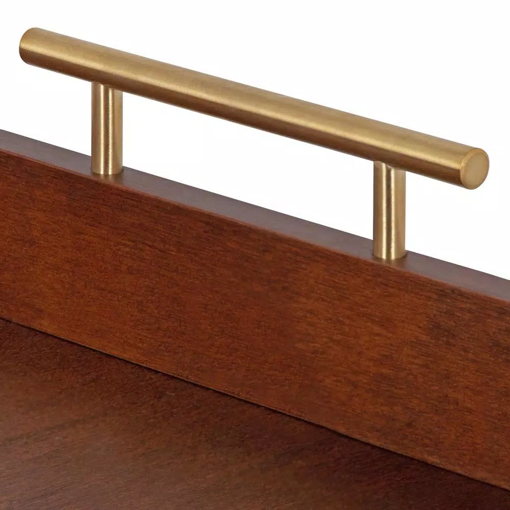 Kate and Laurel Lipton Walnut Brown Wood Decorative Tray with Gold Handles