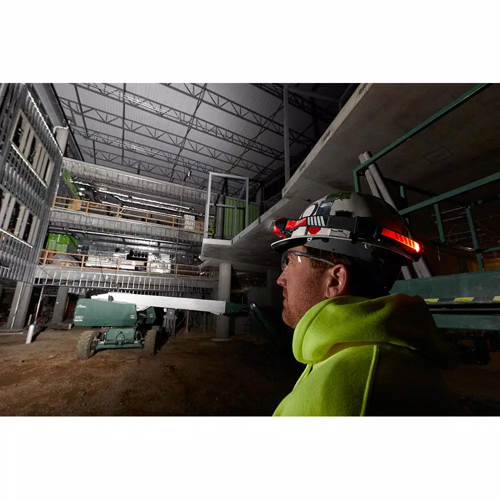 Milwaukee 600 Lumen USB Rechargeable BEACON Hard Hat Headlamp with Type 1 Class C Full Brim Vented Hard Hat
