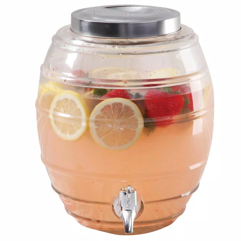 General Store 2 Gal. Clear Glass Beverage Dispenser with Silver Spigot and Lid