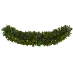 Nearly Natural 6 ft. Pre-Lit Christmas Pine Extra Wide Artificial Garland with 100 Multi-Colored LED Lights thumbnail 1