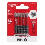 Milwaukee SHOCKWAVE Phillips #3 2 in. Impact Duty Steel Screwdriver Bits, 5-Pack thumbnail 2