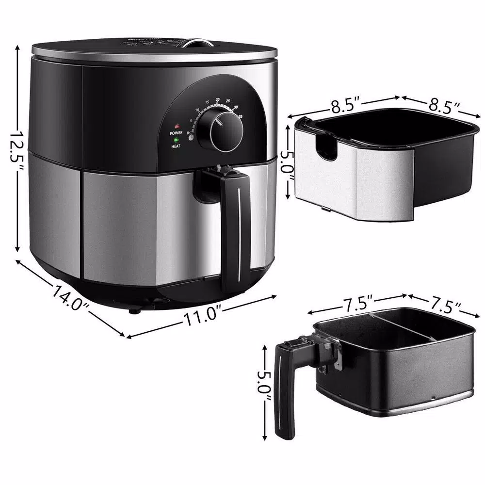 Costway 3.5 Qt. Electric Stainless Steel Air Fryer Oven, 1300W Oilless Cooker with Auto Shut-Off