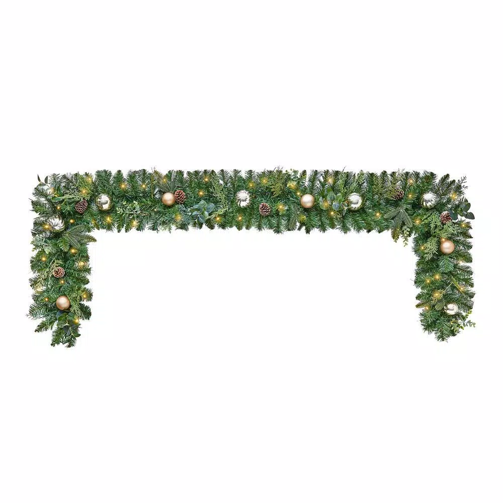 Home Accents Holiday 9 ft. St. Germain Pre-Lit Mixed Pine LED Christmas Garland with Ornaments & Pine Cones