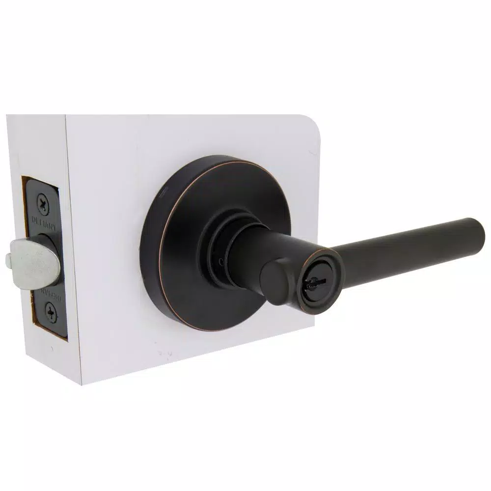 Defiant Highland Aged Bronze Keyed Entry Door Lever with Round Rose