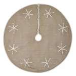 VHC Brands 55 in. Pearlescent Natural Tan Coastal Christmas Tree Skirt with Snowflake Pearl Buttons thumbnail 1