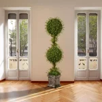 National Tree Company 60 in. Mini Tea Leaf 2 Ball Topiary in Silver Square Pot thumbnail 2