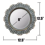 Stonebriar Collection Stonebriar Small Round Turquoise Metal Lace Accent Mirror with Brass Highlights, 12.5 in. thumbnail 4