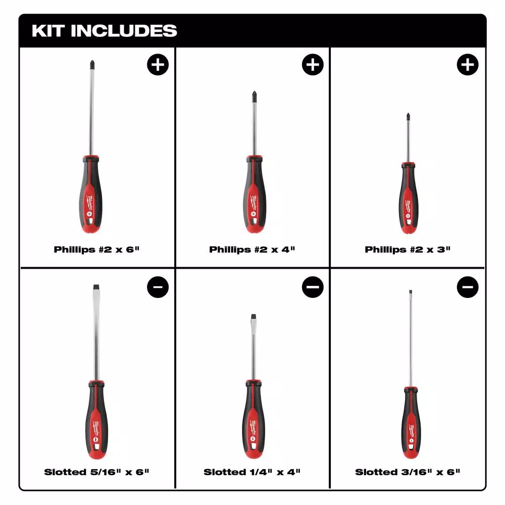 Milwaukee 6-Piece Screwdriver Set with Magnetic Tips and High-Leverage Handles
