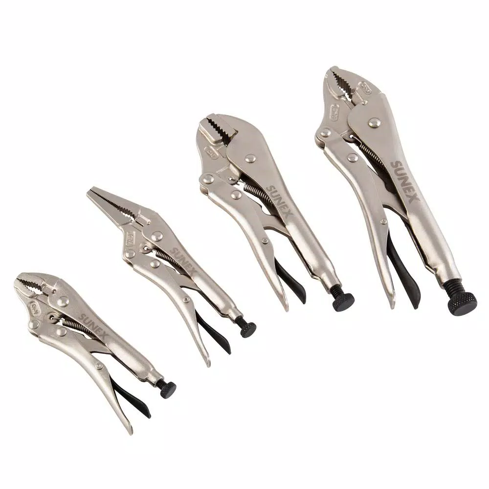 SUNEX TOOLS Sunex 4-Piece Locking Pliers Set - Curved, Long Nose, and Straight Jaw