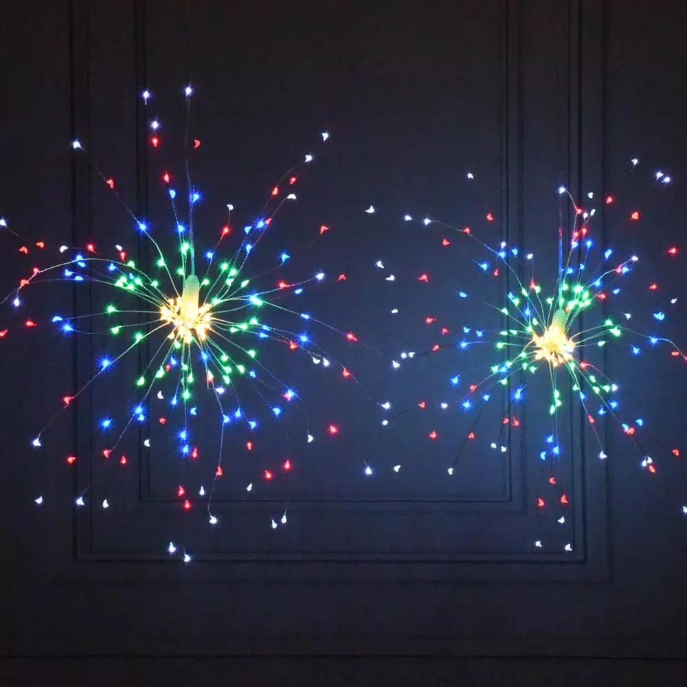 LUMABASE 200-LED Multi-Color Starburst Fairy Lights with Remote Control, Battery Operated, Set of 2