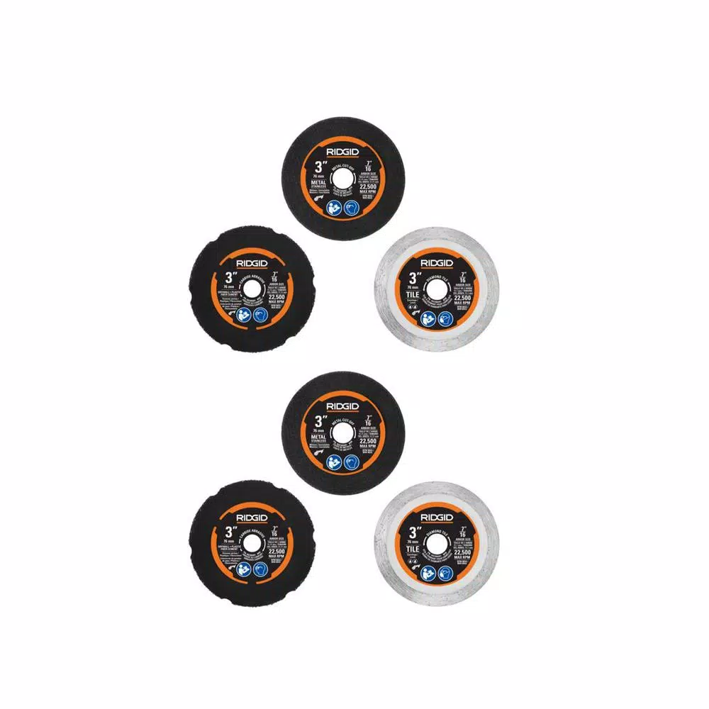 RIDGID 6-Piece Multi-Material Cut-Off Wheel Set with Adapters