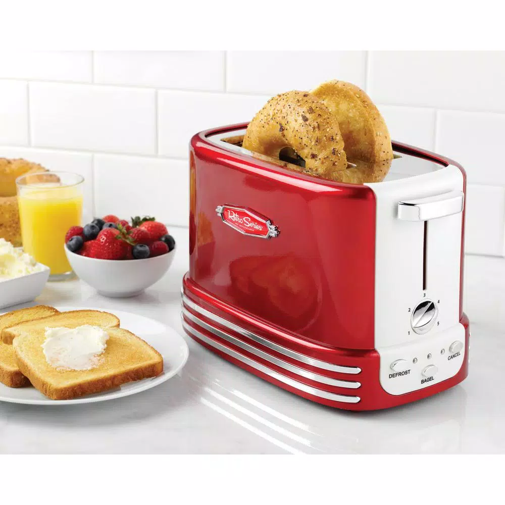 Nostalgia Retro Series 2-Slice Wide Slot Bagel Toaster, Red