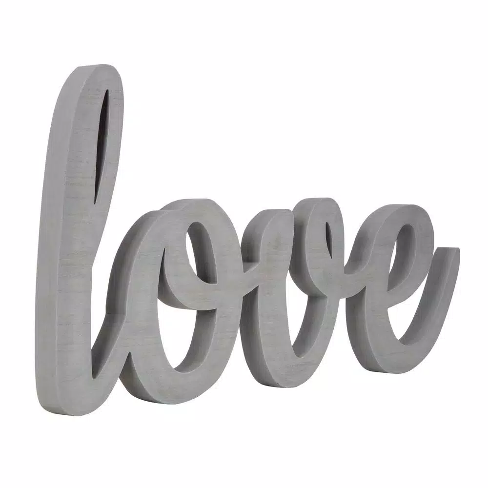 Pinnacle Love Grey Wood Decorative Sign - Handcrafted Rustic Farmhouse Script Wall Decor