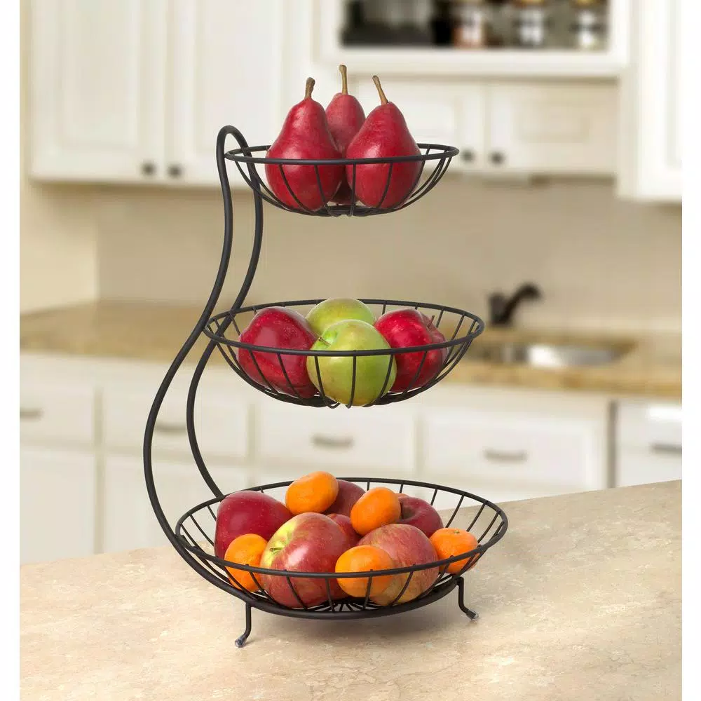Spectrum Yumi 3-Tier Steel Arched Fruit Basket & Countertop Organizer, Black
