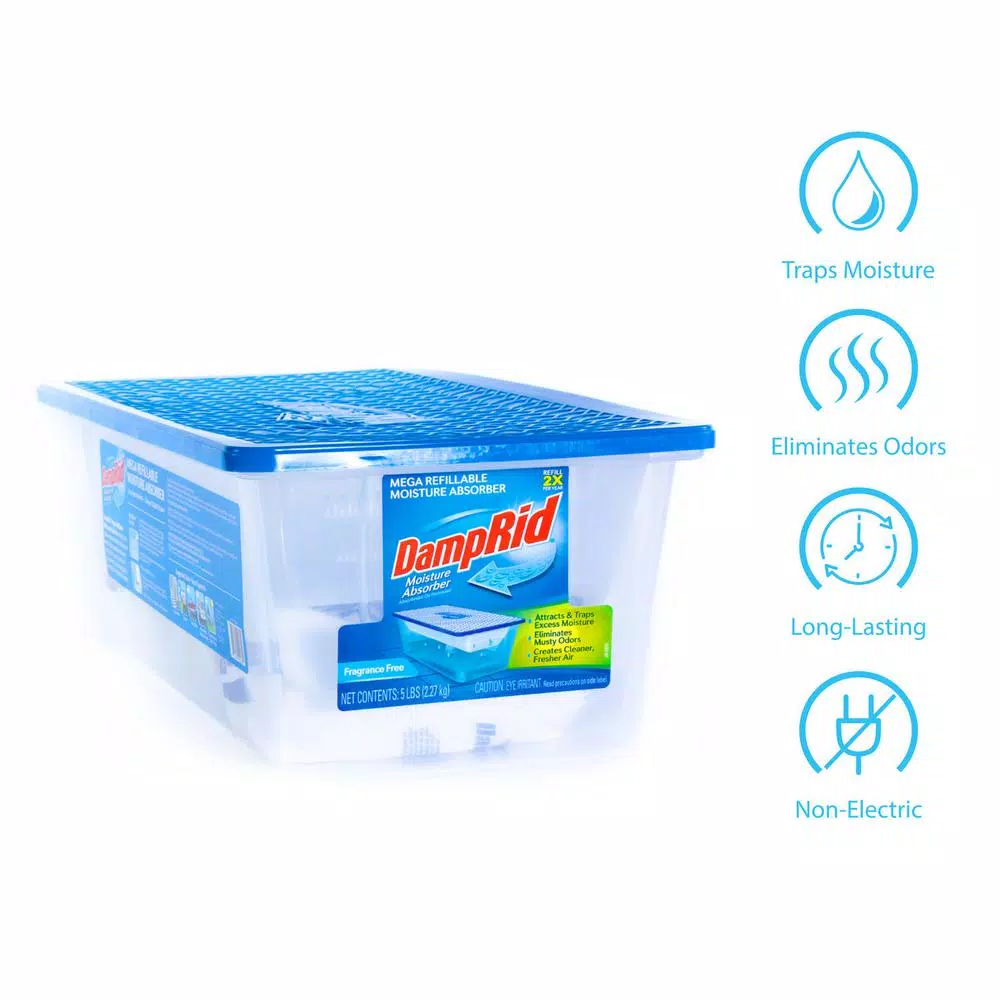 DampRid 5 lb. Refillable Moisture Absorber, Fragrance Free Dehumidifier & Odor Eliminator