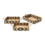 Home Decorators Collection Black and Natural Water Hyacinth Wicker Tray Set, 3-Piece Rectangle thumbnail 1