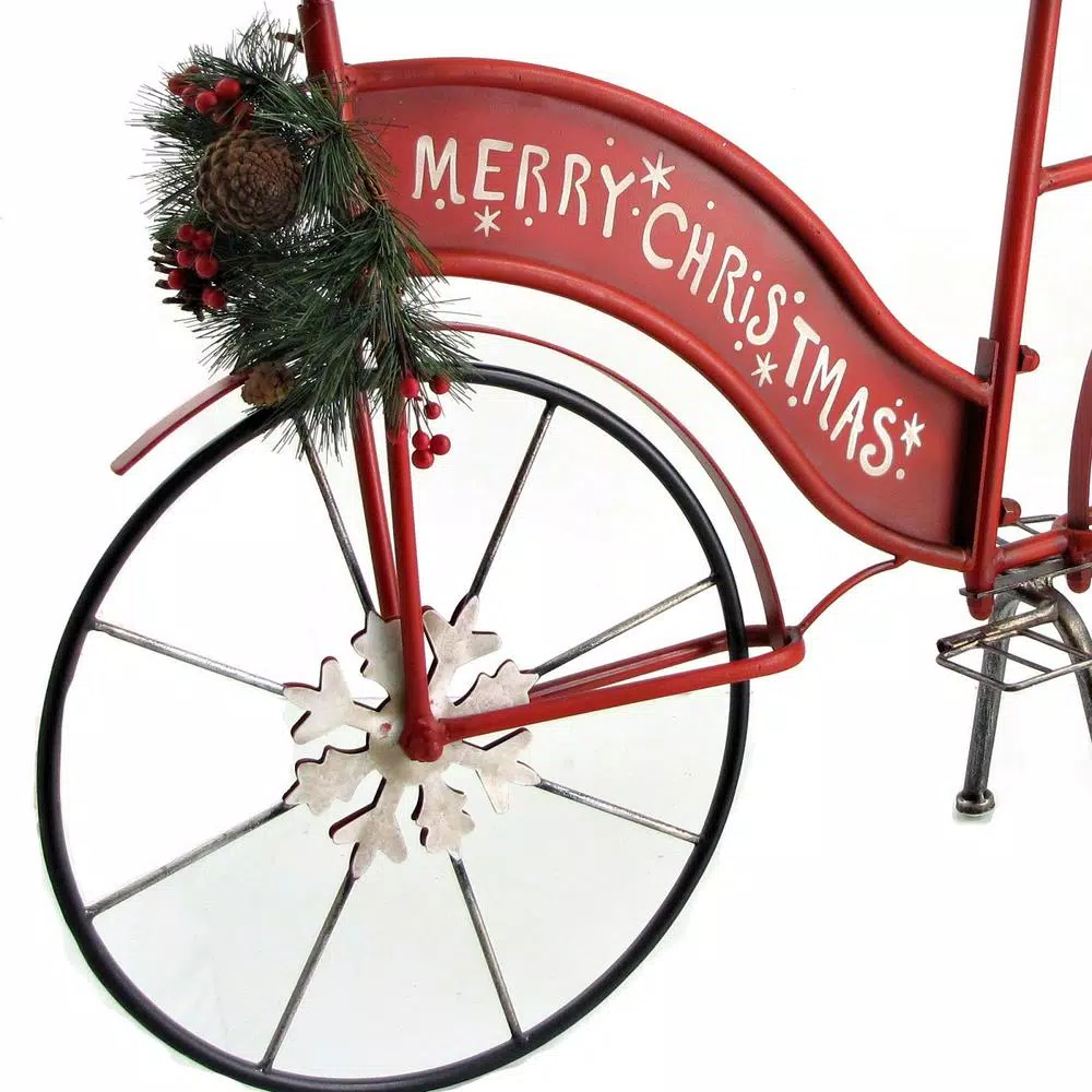 Unbranded 25 in. Red Iron Lighted Merry Christmas Bicycle Decor with LED Wreath