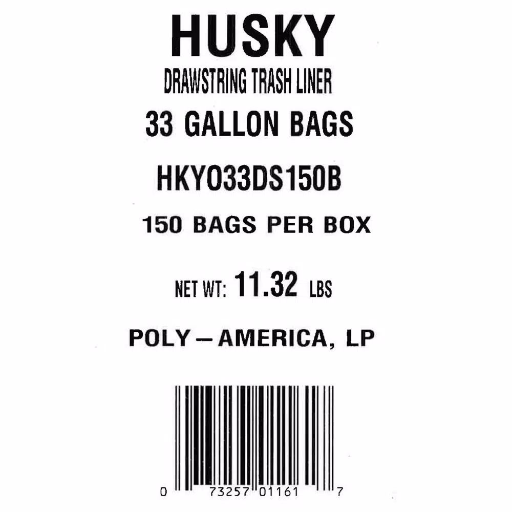 HUSKY 33 Gallon Drawstring Trash Bags, Black with Red Drawstrings, 150-Count