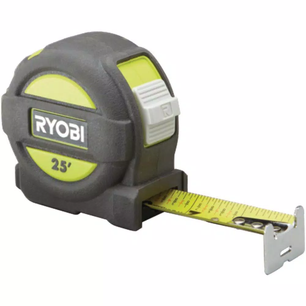 RYOBI 25 ft. Tape Measure with Overmold Housing and Wireform Belt Clip