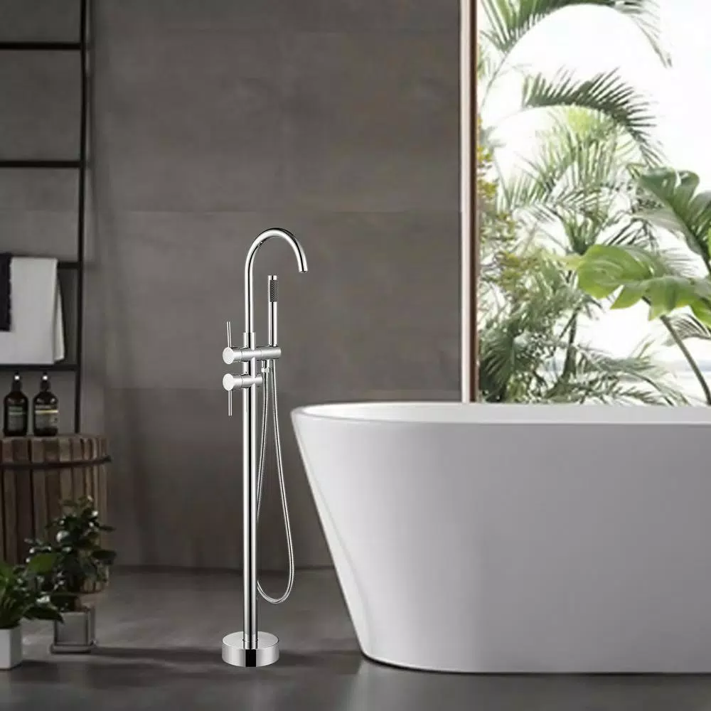 Vanity Art 46 in. Freestanding Single Handle Claw Foot Tub Faucet with Hand Shower, Polished Chrome