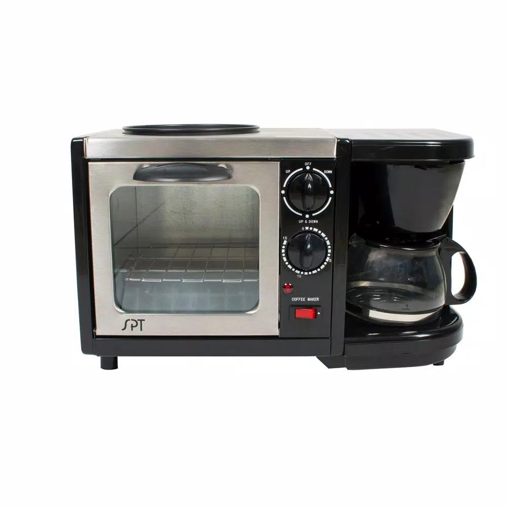 SPT 3-in-1 Breakfast Center - Toaster Oven, Coffeemaker, and Frying Pan, 1450W, Black