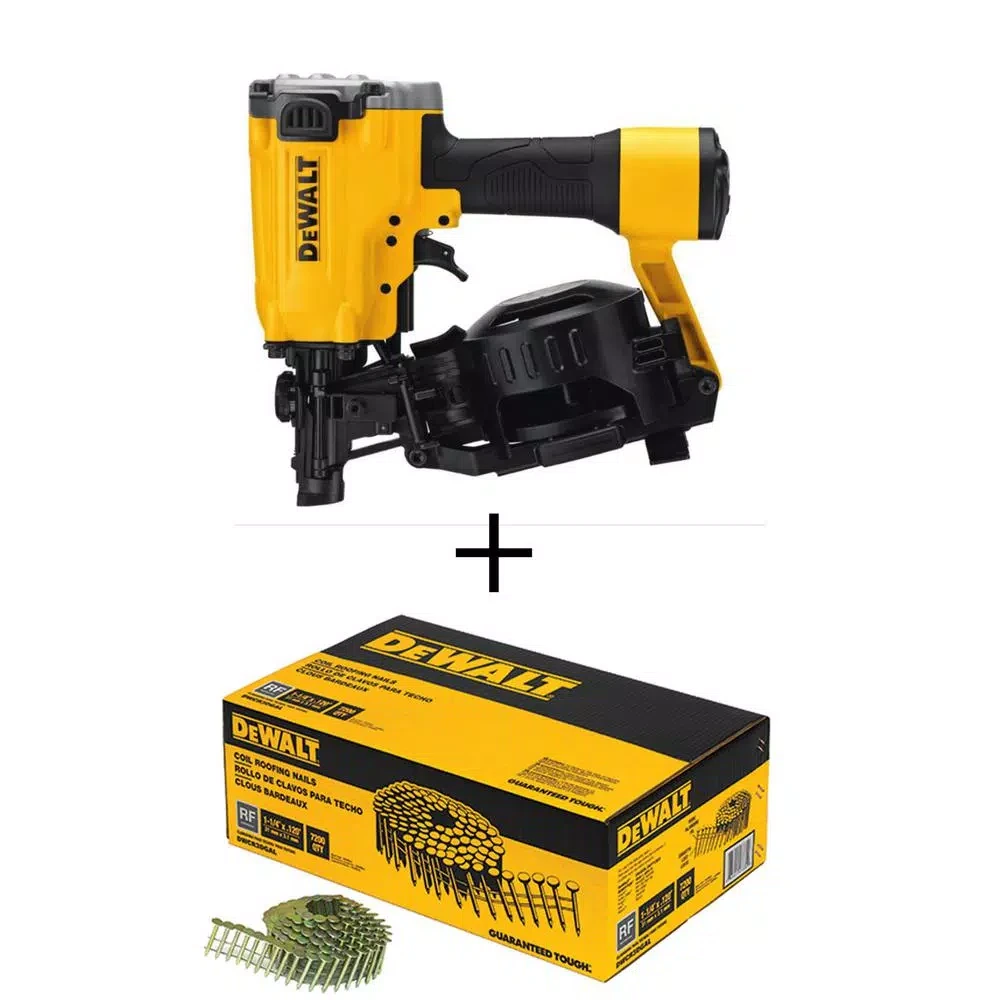 DEWALT 15-Degree Pneumatic Coil Roofing Nailer with 7,200-Pack Galvanized Steel Nails