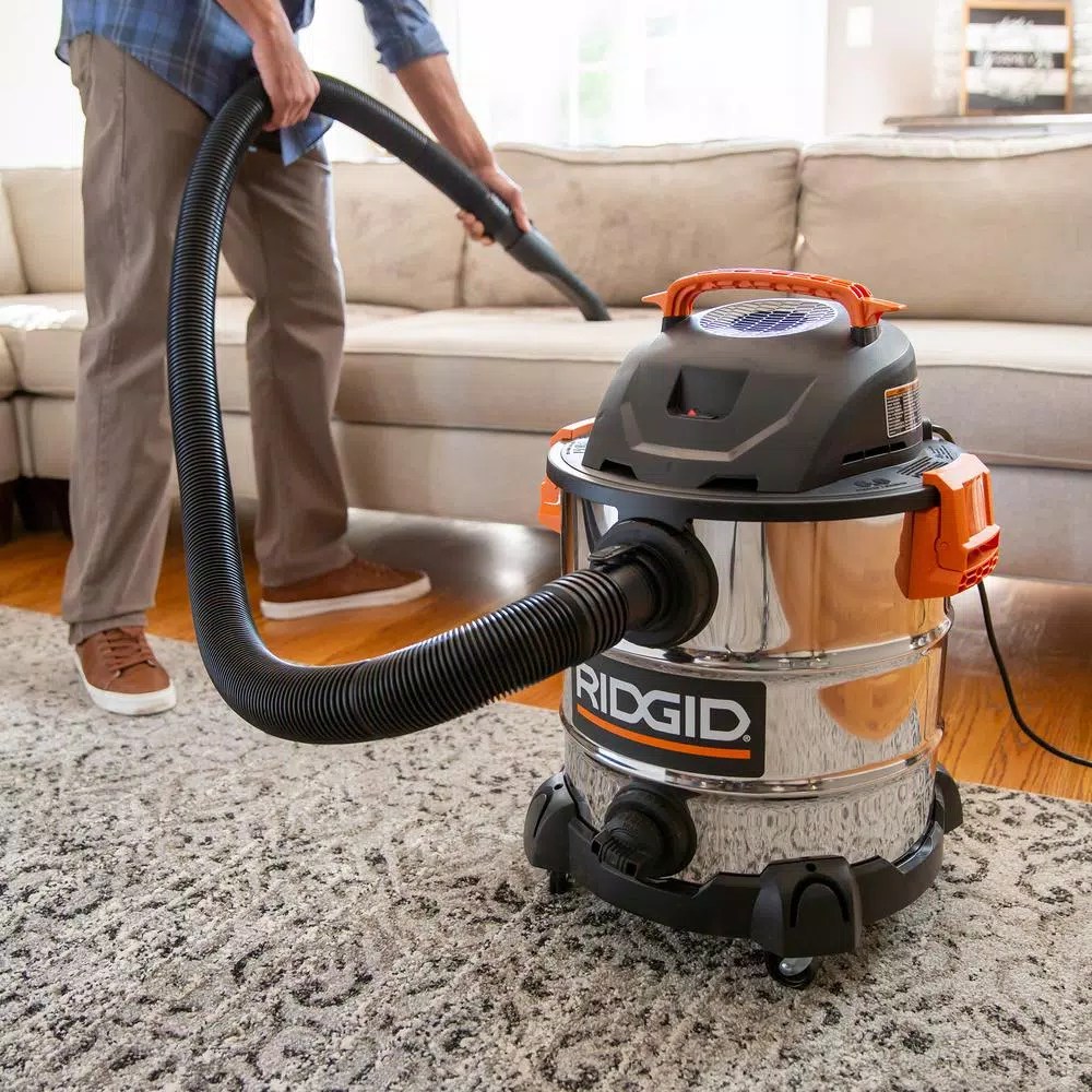 RIDGID 10 Gal. 6.0 Peak HP Stainless Steel Wet/Dry Shop Vacuum with Locking Accessories