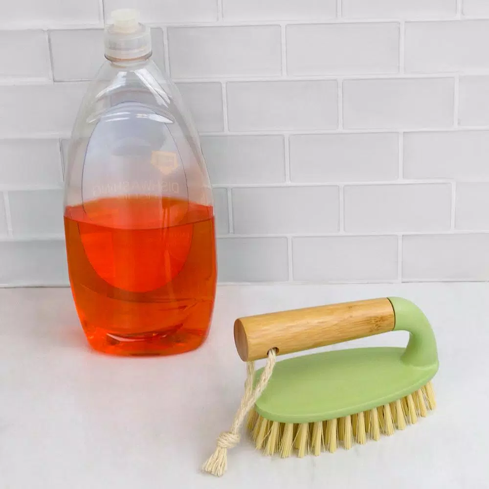 Home Basics Bliss Collection Scrub Brush with Eco-Friendly Bamboo Handle and Hard Nylon Bristles